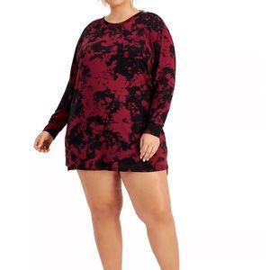 Jenni Plus Size Sleep Shirt Black and Red Tie Dye